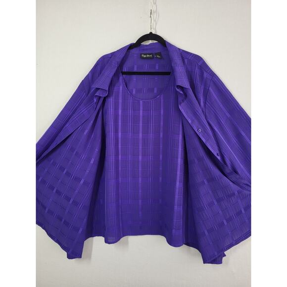 Maggie Barnes Purple Plaid Button Front Blouse 5X 3/4 Sleeve Tank Inset Top Work - Picture 4 of 10